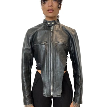 1/1 SMV V CUT LEATHER JACKET #4