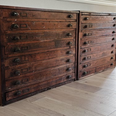 Antique Oak 8 Drawer Flat File Cabinet 