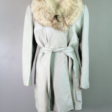 Light Gray - Fox Fur Collar - Leather - Circa 1960-70s - Estimated M/L 