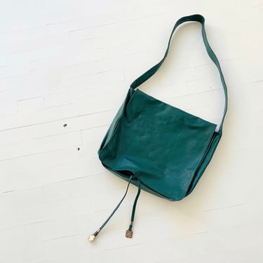 Vintage Forest Green Leather Satchel Bag 