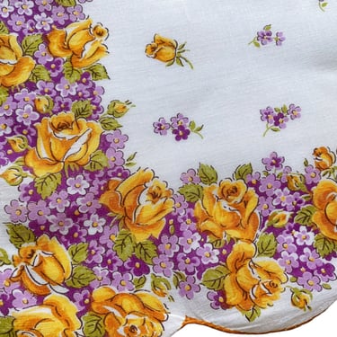 Vintage purple and yellow floral handkerchief. A large 13