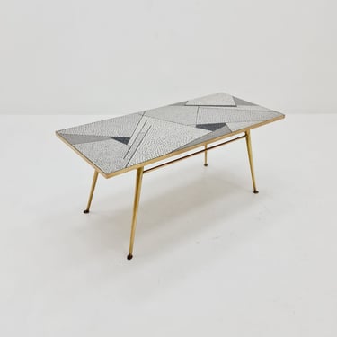 Unique mosaic & solid brass coffee table by Berthold Muller, 1950s 