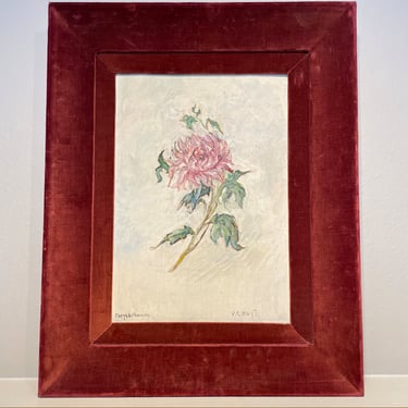 Antique Floral Painting | Two Original Still Life Floral Oil Paintings by V.C. Hoyt set in Antique Velvet Frames 