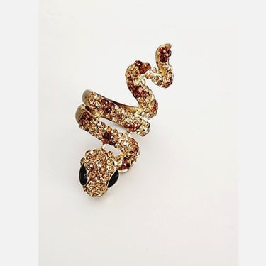 Vintage Snake Ring Rhinestones Spiral Body Size 7.5 