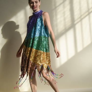 3149d / colorful sequin fringe dress 