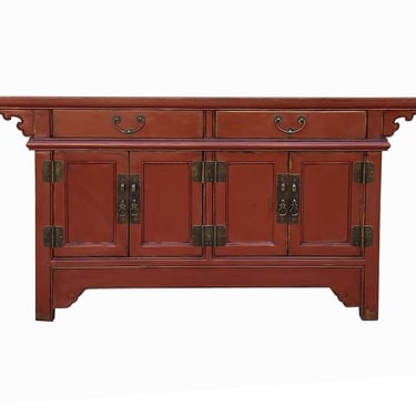 Oriental Distressed Brick Red Lacquer Low Table TV Console Cabinet cs7740E 