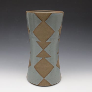 Vase - Slate Blue and Brown Triangles Pattern 