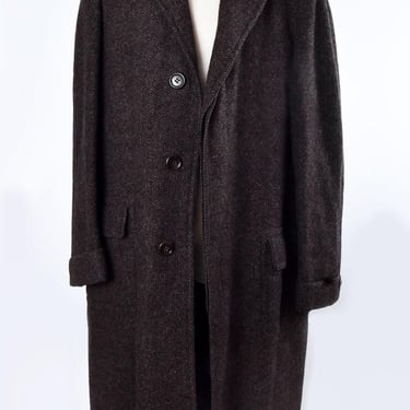 Vintage HARRIS TWEED Mens Overcoat Handwoven Scottish Wool Brown Grey Taupe, Size 46, Long Winter Coat Heavy Mid Century 1960's 