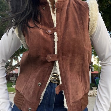 vintage suede faux shearling cinnamon leather vest 