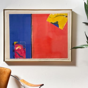 1980s Janet Grodin Monoprint- Color Geometric III After Richard Diebenkorn, Vintage Abstract Art 