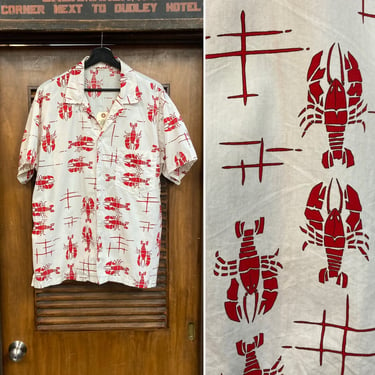 Vintage 1980’s  1950’s Style Atomic Lobster Cotton Tiki Rockabilly Shirt, 80’s Vintage Clothing, 50’s Vintage Clothing 