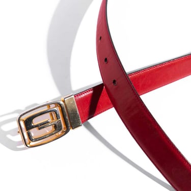 GUCCI 70s Cherry Red + Grey Reversible Leather "GG" Belt