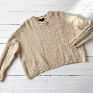 cropped chunky sweater | 90s vintage The Limited cream white wool heavy oversized short sweater 