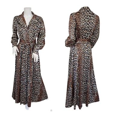 Vanity Fair 1970's Leopard Print Nylon Maxi Dress I Hostess Gown I Lounge Wear I Sz Lrg 