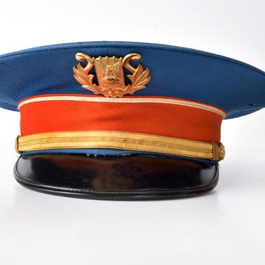 Military Band Hat Men's Antique Vintage Blue Red WOOL DeMoulin Bros Uniform 1950's Marching Band Music 