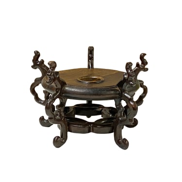 5.5" Oriental 5 Dragon Craw Brown Wood Round Table Top Stand Riser ws2870CE 