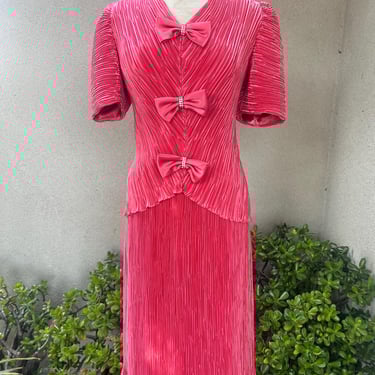 Vintage 80s cocktail outfit pink skirt top accordion pleats rhinestones accents Sz M Karen Laurence by Matthew 