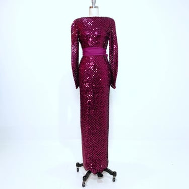 Fuchsia Sequin Vintage Gown