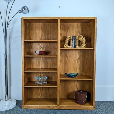 Teak Stained 6 Shelf Double Bookcase in Oak Modular
