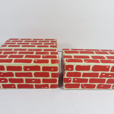 Vintage Red Brick Cardboard Display Boxes - 2 Christmas Display Red Brick Cardboard Block 