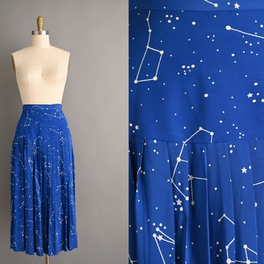 vintage 1970s Skirt | Rare Cosmic Celestial Star Pleated Skirt | Medium 