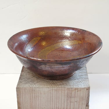 Signed Art Pottery Bowl Mid Century Studio Pottery Burnt Glazed Ceramics Ochre Red Boho Planter Serving Dish Vintage Handmade Art Pottery 