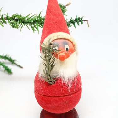 Antique German Santa Candy Container for Christmas, Fur Beard, Feather Tree, Vintage Holiday Decor Germany 