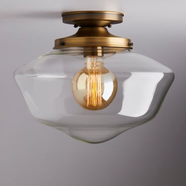 Clearance **Factory 2nds**14” Clear Schoolhouse Light Fixture Flush Mount ** handblown glass made in the USA ** 