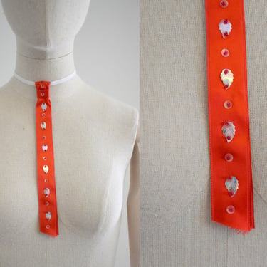 1950s/60s Red Ribbon Necktie with Leaf Sequins 