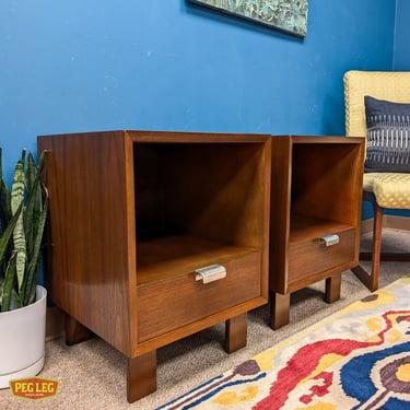 Pair of Mid-Century Modern walnut nightstands by George Nelson for Herman Miller