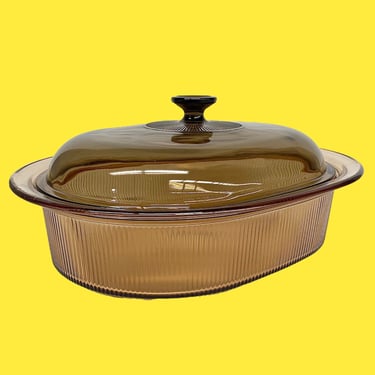 Vintage Vision Casserole Retro 1970s Cookware + Amber Glass + 4 Quart + V-34-B + Oval Shaped + Dutch Oven with Lid + Kitchen Decor + Cooking 