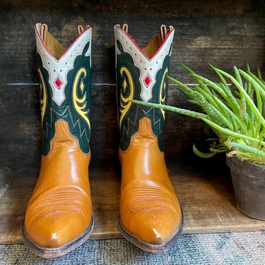 OLD GRINGO Peewee Leather Inlay Cowgirl Boots | Retro Vintage Style Shortie Boots | Cowboy Southwestern, Rockabilly, Made in Mexico | Size 8 