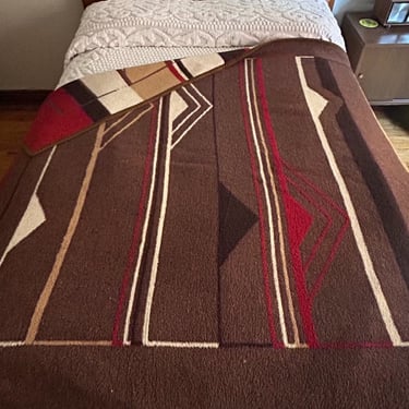 Vintage Southwestern Blanket - 1970s - Reversible - Brown, Tan, Red - Boho - 70s Home 