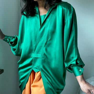 vintage pure silk avant garde minimal cocoon structured dramatic raglan sleeve tunic blouse 