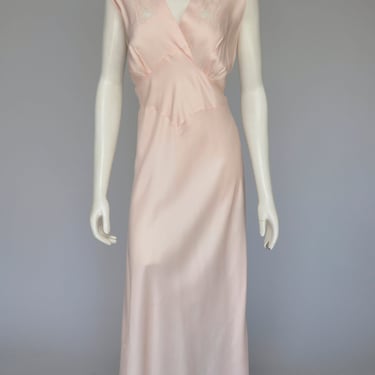 vintage 1930s pink peach satin bias cut nightgown dress XL/PLUS 