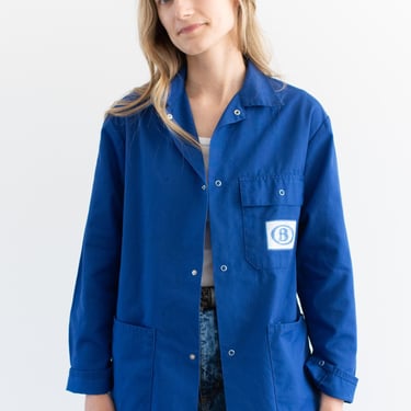Vintage Blue Snap Chore Coat | Unisex Cotton Blend Utility Work Jacket | Made in Europe | S | J015 