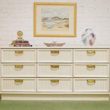 Bamboo White 9 Drawer Mid Century Dresser