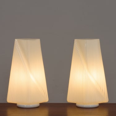 Pair of Italian striped Murano glass table lamps in style of Lino Tagliapietra, 1970s 