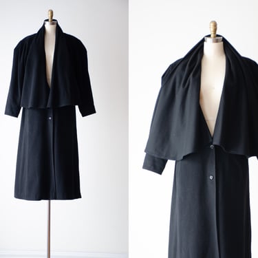black wool coat | 80s vintage Sterling dramatic black cape collar heavy warm wool cashmere jacket 