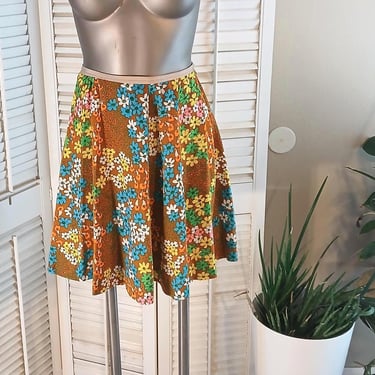 Vintage 70s Up cycled Flower Power Full Mini Skirt / S / 24