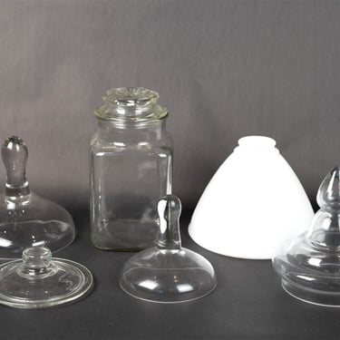 Glass Lids, Jar and Milk Glass Lamp Shade