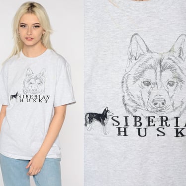 Siberian Husky T Shirt 90s Dog Breed Shirt Embroidered Graphic Tee Animal TShirt Screen Print Vintage Animal Retro T-Shirt 1990s Medium 