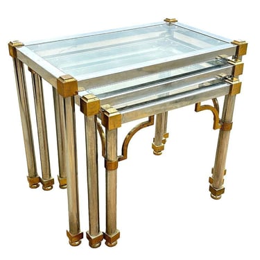 Regency Chrome & Brass Maison Jensen Style Nesting Tables 