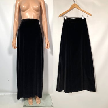 Vintage 70s Black Velvet Maxi Skirt Size 24 Waist 