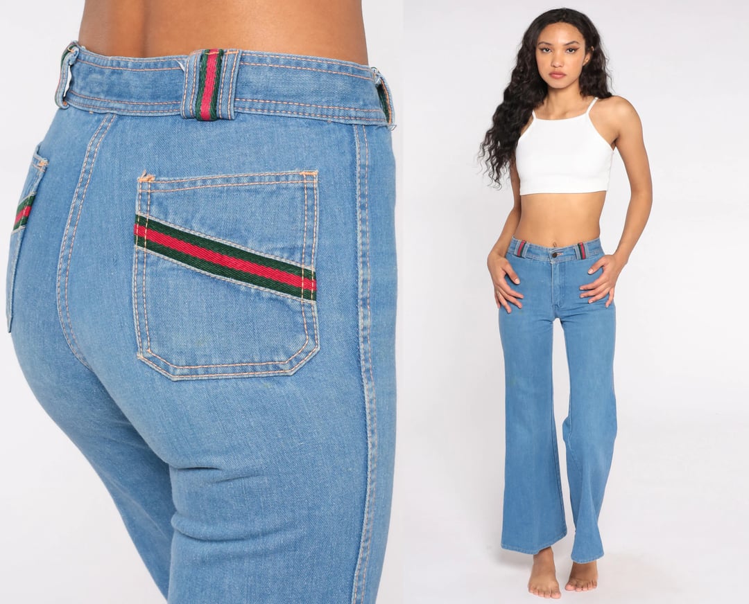 70s Bell Bottom Jeans High Waisted Jeans Stripe LAVION 1970s