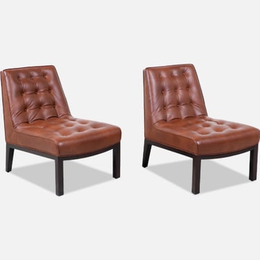Edward J. Wormley Cognac Leather Slipper Chairs for Dunbar