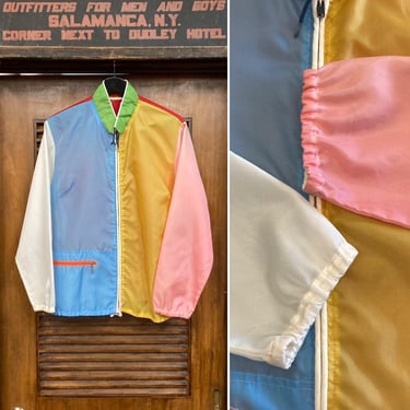 Vintage 1960’s Mod Colorblock Pop Art Nylon Windbreaker Jacket, Has Darts, 60’s Vintage Clothing 