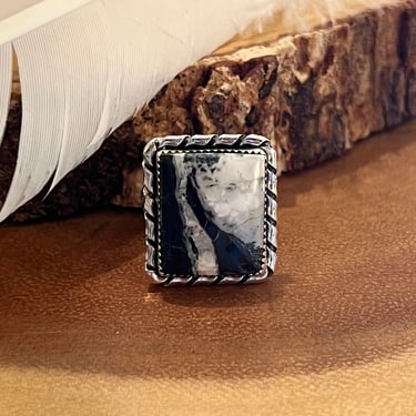 WHITE BUFFALO SQUARE Turquoise Silver Ring | Sterling Statement Ring | Navajo Native American Jewelry, Southwestern, Bohemian | Size 7 1/2 