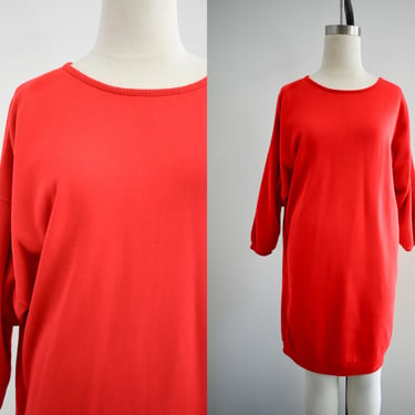 1980s Red Sweatshirt Tunic/Mini Dress 