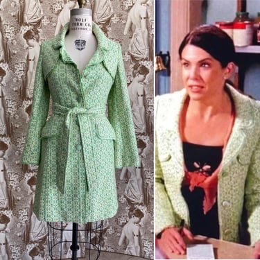 Vintage mint green tweed belted jacket, y2k fashion, aso gilmore girls, banana republic, small medium, early 2000s coat, raw edge 